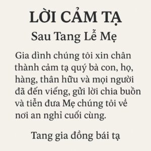 Lời cảm tạ sau đám tang mẹ trên facebook