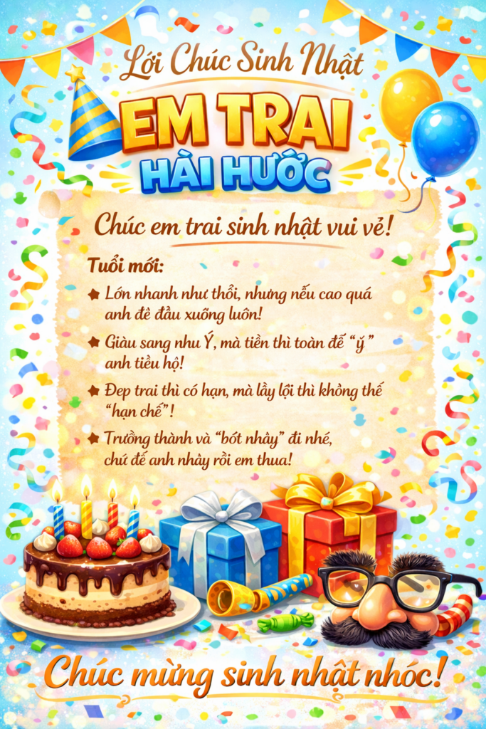 Lời chúc sinh nhật em trai hài hước