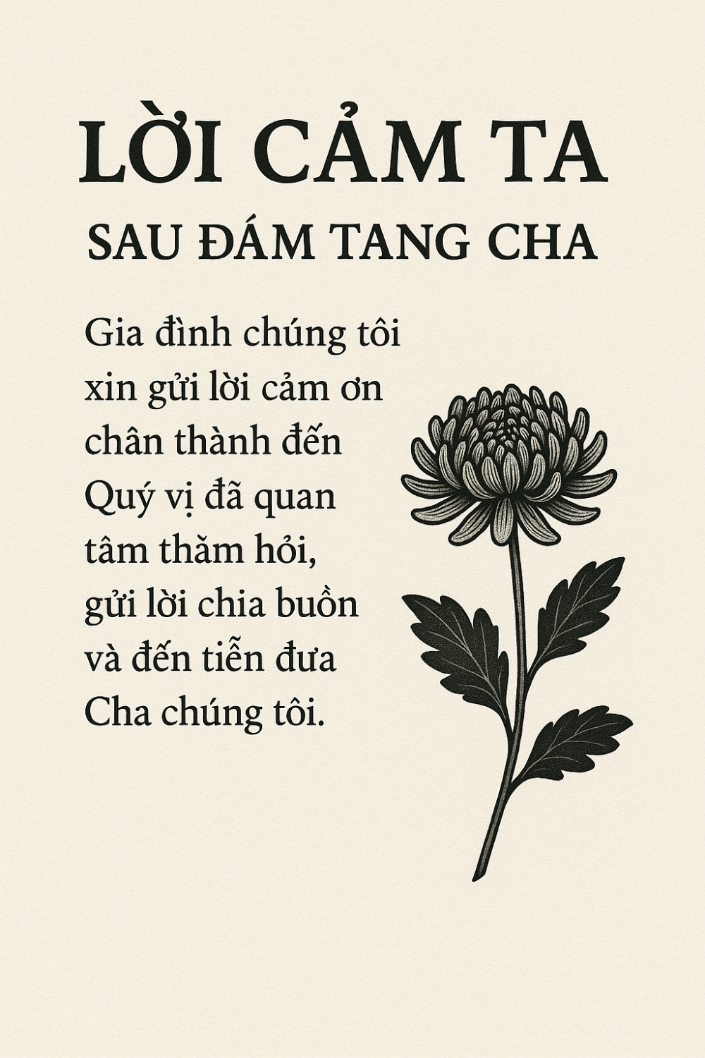 Lời cảm tạ sau đám tang cha